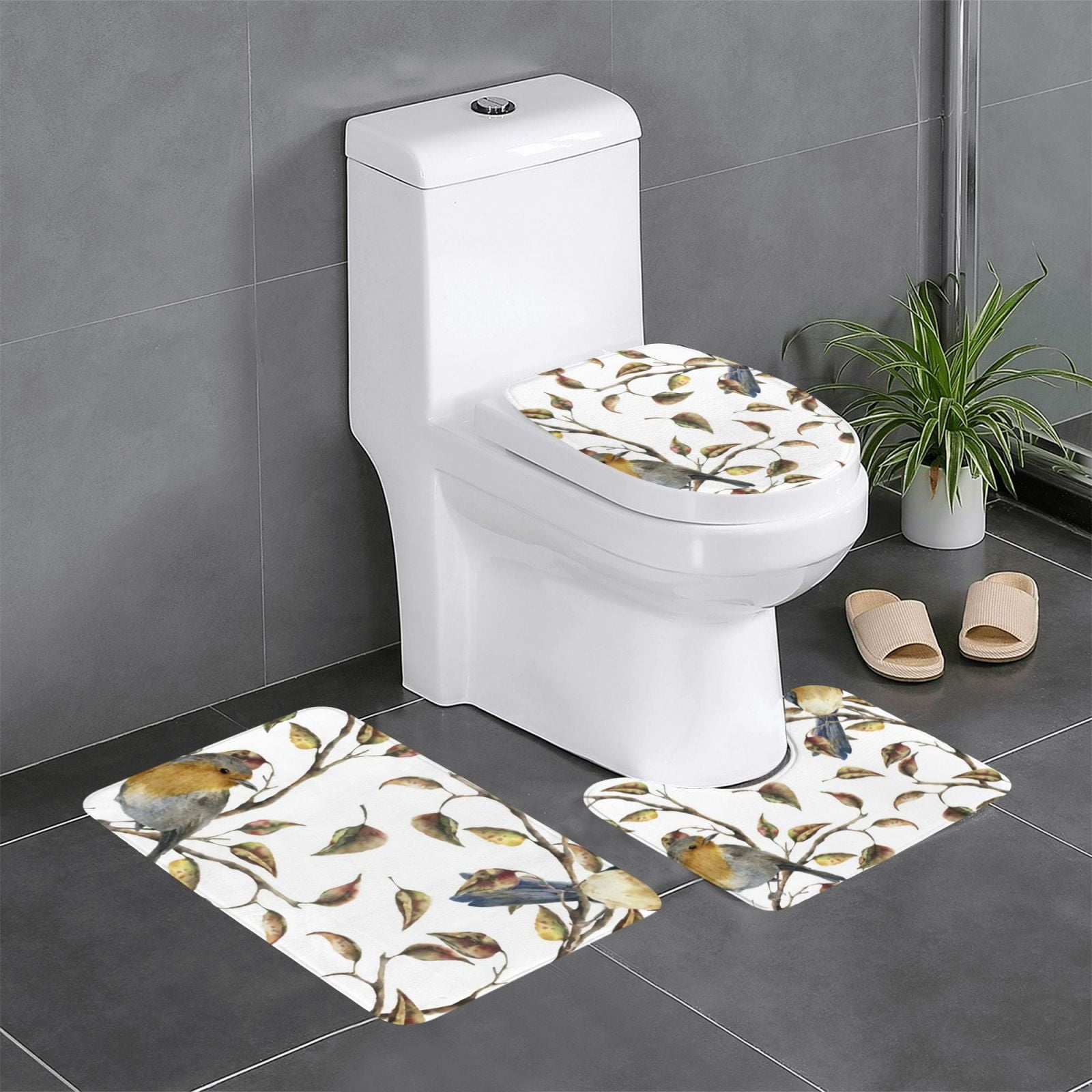 Bird 3-Piece Set Of Flannel Bath Mats, Highly Absorbent Toilet Seat ...