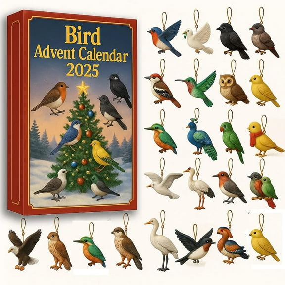 Bird Advent Calendar 2025, 24 Days Christmas Countdown, Christmas Bird Advent Calendar, Acrylic 2D Hanging Decorations for Christmas Tree, Holiday Gift for Bird Lovers & Families