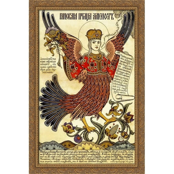 Bird Alkonost 28x40 Large Gold Ornate Wood Framed Canvas Art by Ivan Bilibin