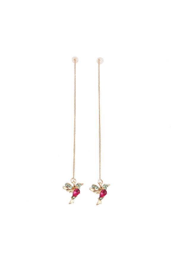 Bird Alloy Rhinestone Ear Thread Golden Dark Sea Green 125x16mm DIY