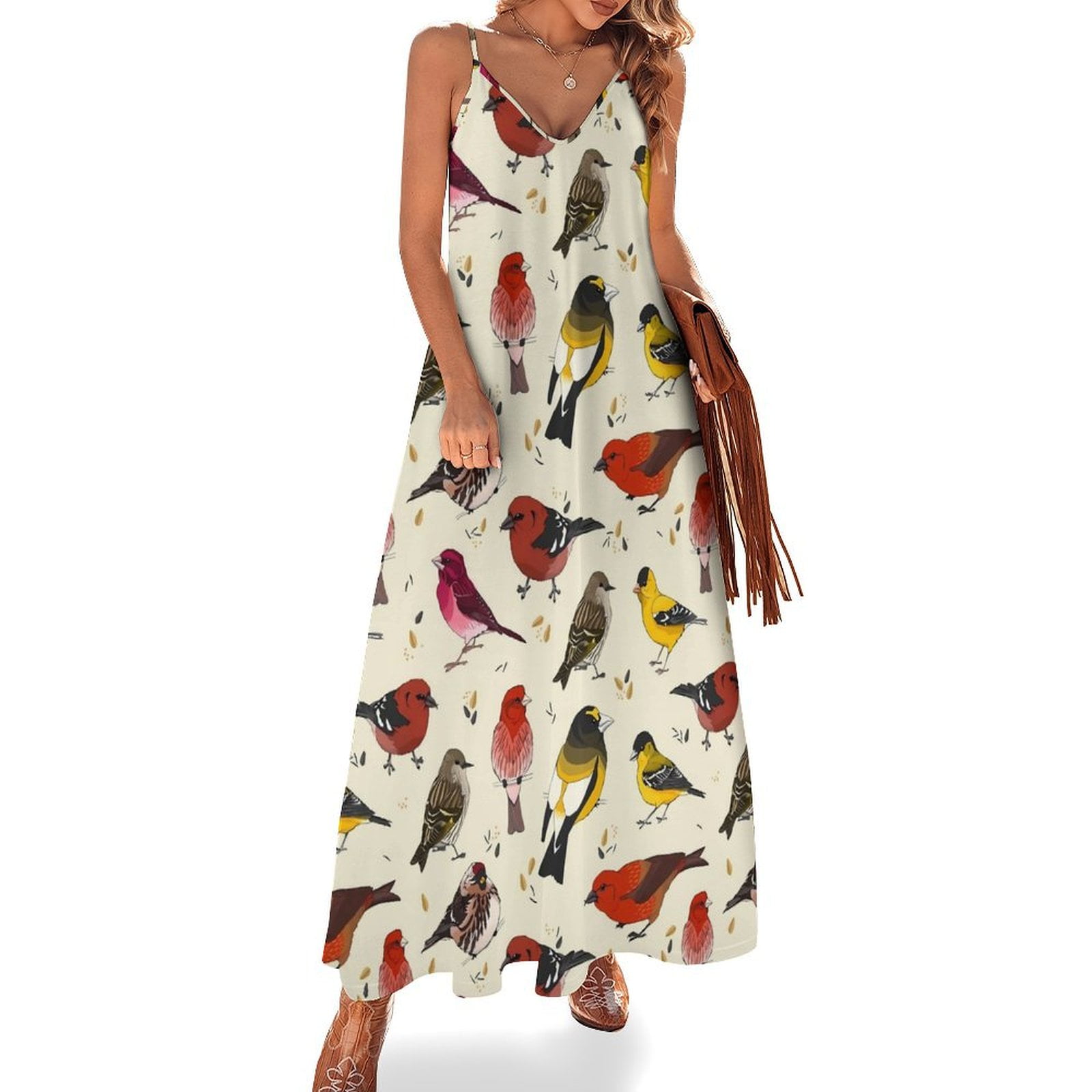 Bird And Floral Dress Pretty Birdie Vintage Maxi Dress Aesthetic Boho Beach Long Dresses Woman Straps Custom Large Size 5XL Walmart