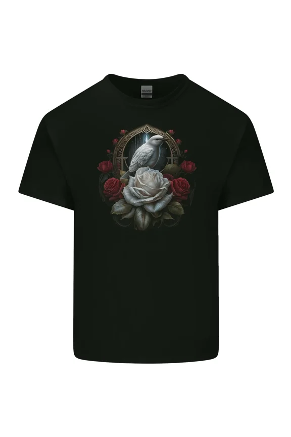 Bird And Rose In Front Of Gothic Mirror Goth Macabre Aesthetic Graphic Unisex Classic T-Shirt A376, From S to 5XL