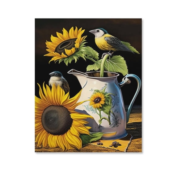 Bird And Sunflower Poster Canvas- Perfect for Wall Artrations, Dining Room Decor, Bedroom Art, Wall Decor Living Room, Wall Art, Frameless 8x10inch