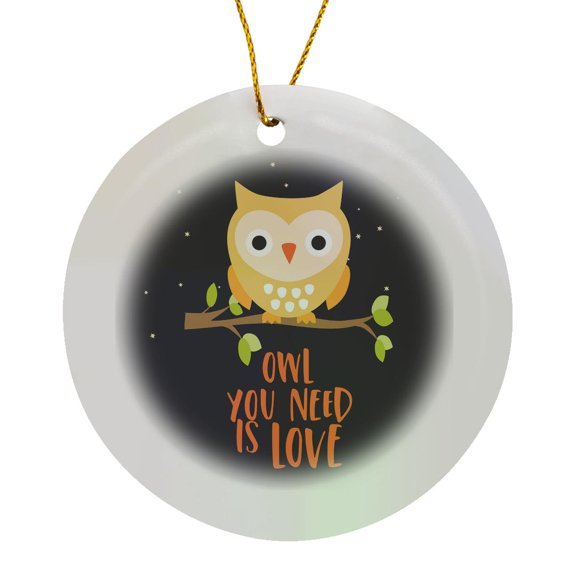 3drose, Bird Animal at Night - Owl You Need Is Love, Circle Porcelain Ornament