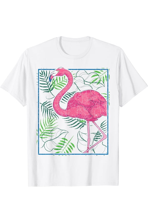 Bird Animal Exotic Palm Trees Tropical Summer Pink Flamingo T-Shirt