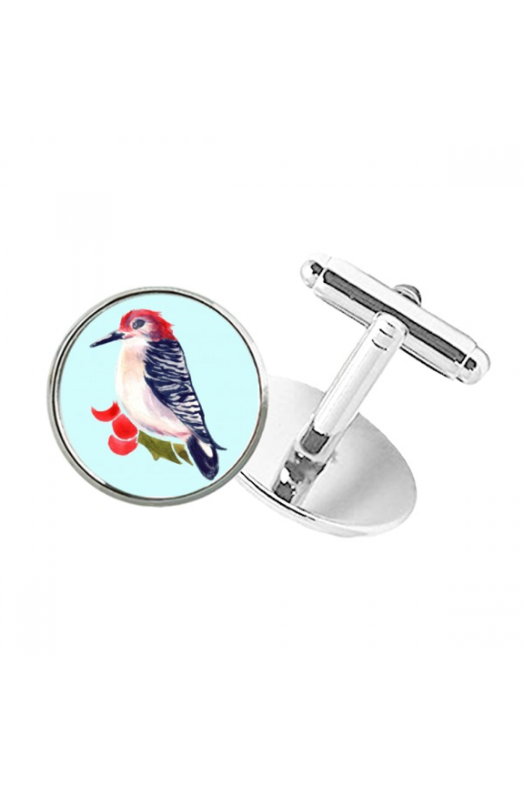 Bird Animal Magpie Redhead Round Button Cuff Clip Stud Cufflinks