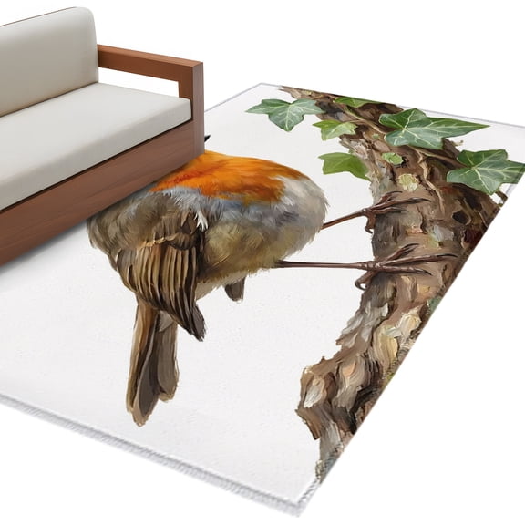 Bird Area Rug 4x6 Washable Rug Non Slip Ivy Branch Animal Green Botanical Leaf Large Area Rug Indoor Floor Carpet for Entryway Bedroom Kitchen Living Room Home Office Dining Room Nursery