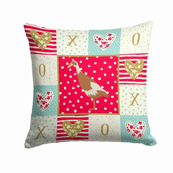 Caroline's Treasures CK5292PW1414 Indian Runner Duck Love Fabric Decorative Pillow , 14Hx14W, multicolor
