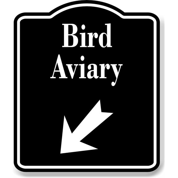 Bird Aviary Zoo 45 Degree Down Left Arrow BLACK Aluminum Composite Sign, 8.5"x10"