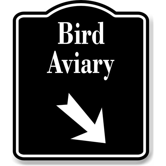 Bird Aviary Zoo 45 Degree Down Right Arrow BLACK Aluminum Composite Sign, 8.5"x10"