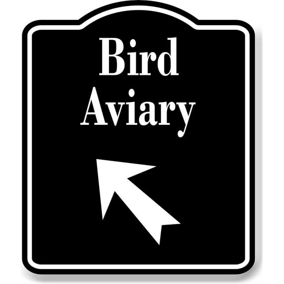 Bird Aviary Zoo 45 Degree up Left Arrow BLACK Aluminum Composite Sign, 8.5"x10"