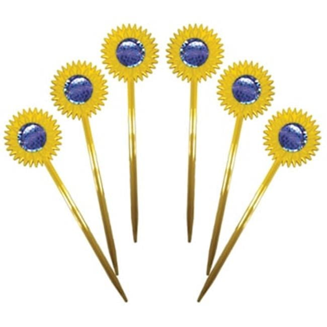 Yellow Sunflower Garden Stakes with Reflective Eyes - 6 Pack