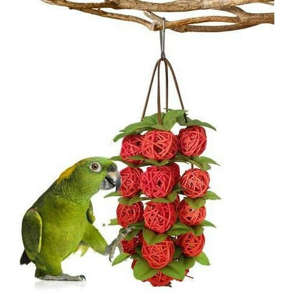 Bird Ball Toy Conure Toys, Parrot Chew Toys Cockatiel Toys, Natural Rattan Wicker Balls Parakeet Chewing Toys Bird Cage Accessories Hanging Toy, Gifts (red)