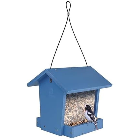 Bird Banquet Recycled Plastic Hopper Bird Feeder with Fresh Seed Tray for Wild Birds and Outdoor Dcor, 2.15 Quart Capacity, Blue$$Garden &