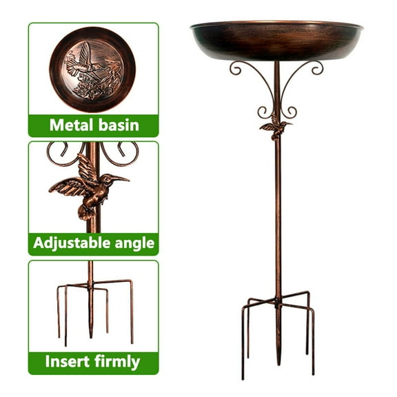 Bird Bath, 29.5in Metal Bird Bath for Outside, Vintage Freestanding Birdbaths & Birdfeeder, Bird Baths Feeder Bowl for Outdoors Garden Patio Yard Lawn Decor, Upgraded 5 Pronged Base (29.5in)