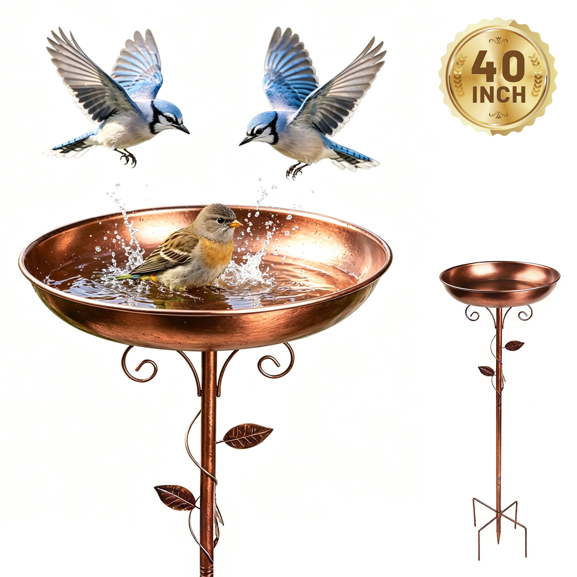Bird Bath, 40In 4-Pronged Base Birdbaths for Outside, Sturdy Iron Bird Bath Feeder Bowls for Patio, Window, Lawn, Yard & Garden Decor