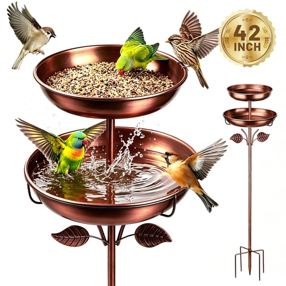 Bird Bath, 42In 4-Pronged Base Birdbaths for Outside, Double Metal Bird Bath & Feeder Bowls for Garden, Window, Patio, Yard & Lawn Decor, Ideal Gift for Bird Lovers