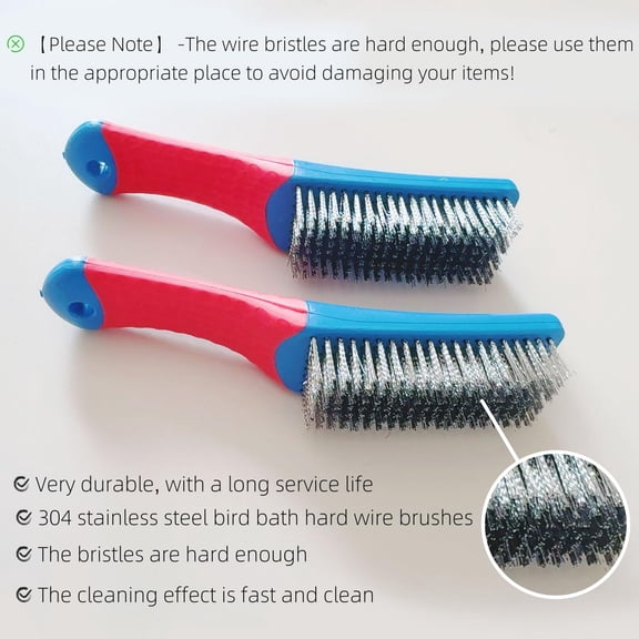 Bird Bath Cleaning Brush Stainless Steel Hard Bristle Rust Remover Deep Cleaning Ergonomic Handle Durable Scraper Multipurpose Cleaning Tool For Bird Bath Garden Cage Feeder Outdoor Maintenance