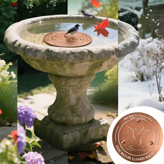 Bird Bath Copper Disk Cleaner 3.93 in, Copper Disc with 3-Point Support for Outdoor Birdbath Bowl