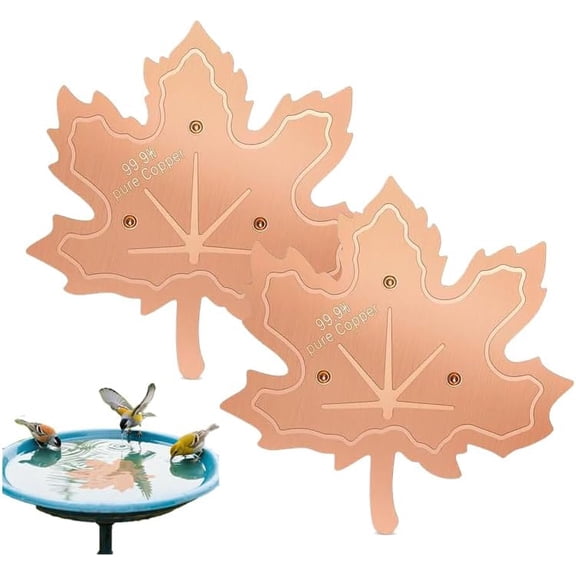 Bird Bath Copper Disk with Maple Leaf Design, 99.99% Pure Copper Water Purification Disc, 3-Point Support for Outdoor Baths, Solar Fountains, Concrete Bowls (LK)
