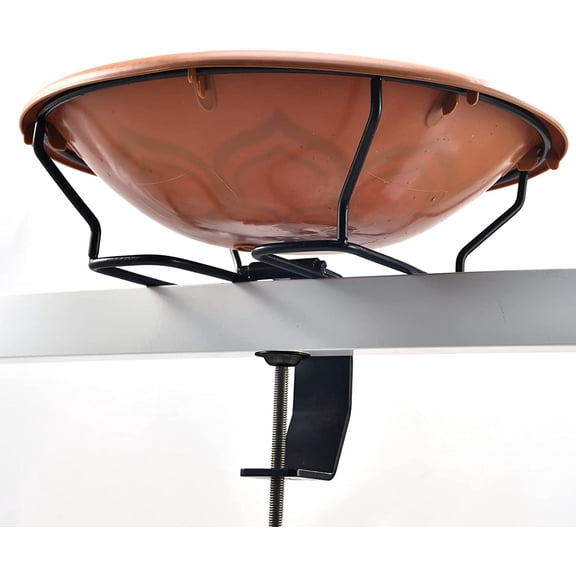 Bird Bath Deck Mounted 12 Inches, Deck Adjustable Steel Clamp 3.5 Inches, Balcony Railing Birdbaths Unheated(Brown)
