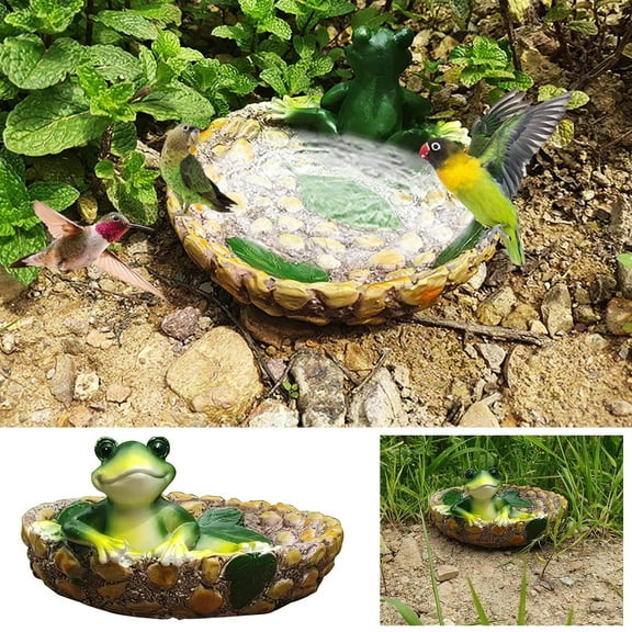 Bird Bath with Decor under $5! Yrmaups Outdoor Bird Bath, Resin Leaf Shape Birdbath with Hedgehog Decoration, Garden Yard Decor, Bird Feeder Bowl, Weather Resistant
