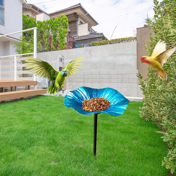 Bird Bath Feeder with Metal Stake for Outdoors Garden Yard Decor – Waterproof Iron Flower Shape Hummingbird Birdbath, Weather Resistant, Easy Install