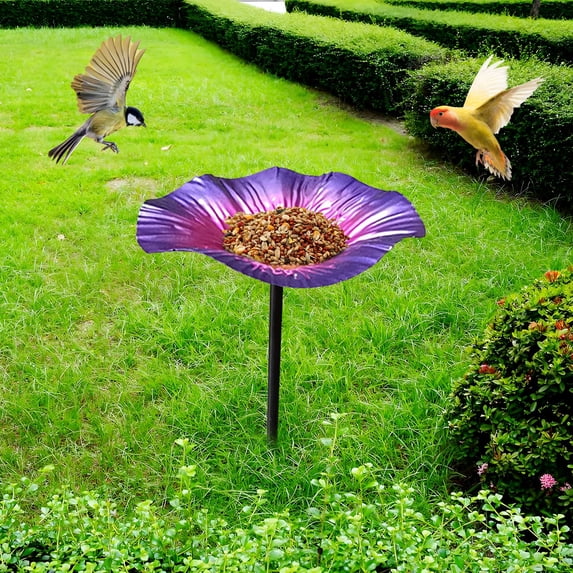 Bird Bath Feeder with Metal Stake for Outdoors Garden Yard Decor – Waterproof Iron Flower Shape Hummingbird Birdbath, Weather Resistant, Easy Install