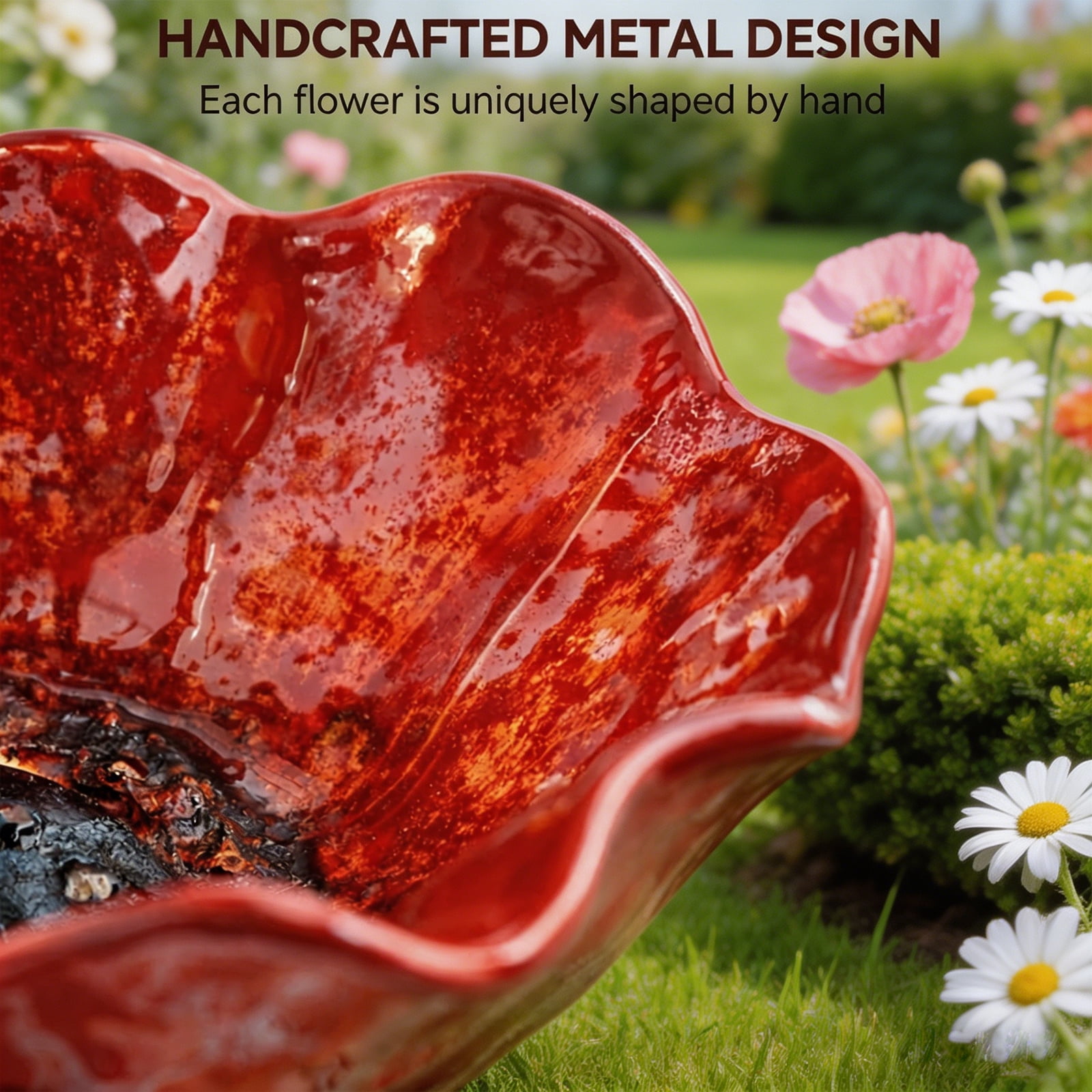 Bird Bath Garden Stake, Metal Flower Garden Decor with Resin Bird Bath Bowl, Handmade Outdoor Yard Lawn Decoration, Weather Resistant Garden Ornament.(3Pcs)