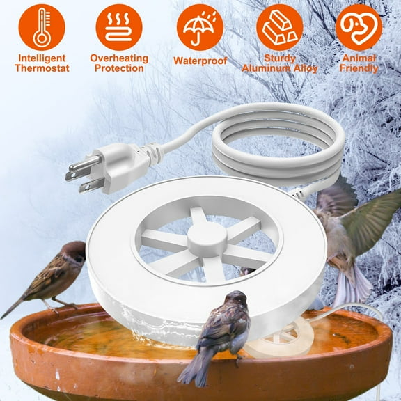 70W Outdoor Bird Bath Heater with Thermostat, Waterproof Aluminum Alloy Winter Deicer for Birds