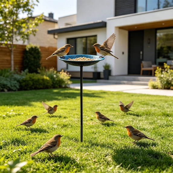 Bird Bath for Outside,11.5 Inch Copper Disc for Bird Baths for Outdoors, Upgraded Vintage Freestanding Birdbath Feeder Bowl for Garden Yard Lawn Decor, 5-Pronged Base(A)