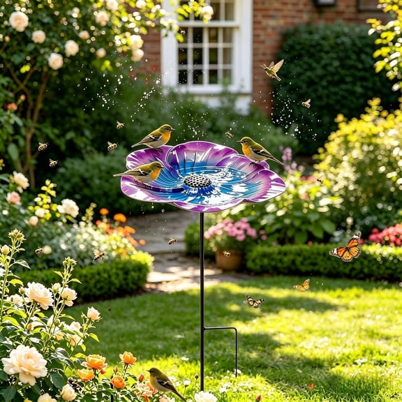 Bird Bath for Outside 24" High Metal Flower Bird Baths Bird Feeders with Stake Decorative Birdbath Bowl Freestanding Birdbaths Tray for Outdoors Garden Yard Patio Lawn Decor