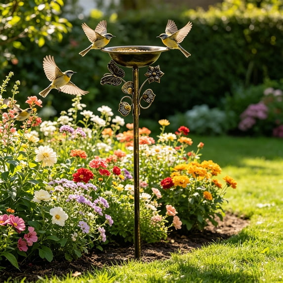 Bird Bath for Outside,9.8 Inch Copper Disc for Bird Baths for Outdoors, Upgraded Vintage Freestanding Birdbath Feeder Bowl for Garden Yard Lawn Decor, 5-Pronged Base(B)