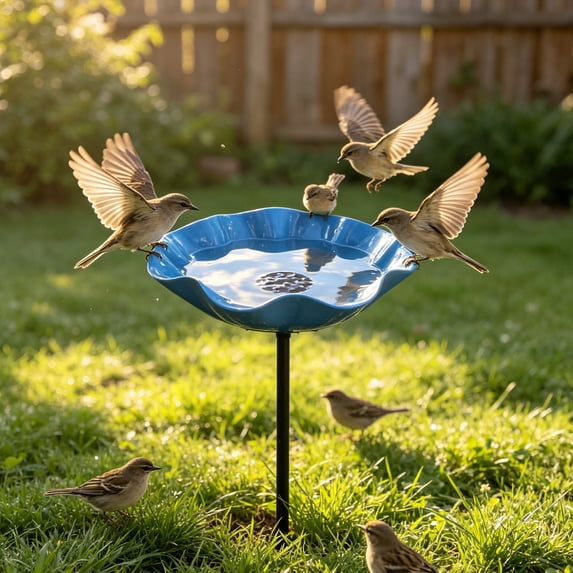 Bird Bath for Outside,Ground Stake Wild Bird Feeder Water Bowl,Weather‑Resistant Metal Stake Bird Bath Feeder,Weatherproof Bird Feeding Water Station Stake,Stake Bird Waterer for Backyard Patio