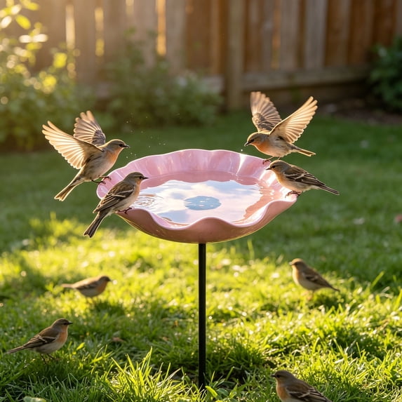 Bird Bath for Outside,Ground Stake Wild Bird Feeder Water Bowl,Weather‑Resistant Metal Stake Bird Bath Feeder,Weatherproof Bird Feeding Water Station Stake,Stake Bird Waterer for Backyard Patio