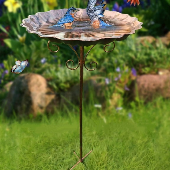Bird Bath for Outside,Lotus Leaf Pot Design,Bird Water Feeder, 30.31 Inch Height Garden Birdbaths, 10.03 Inch Antique Bronze Freestanding Birdfeeder Bath for Yard Patio