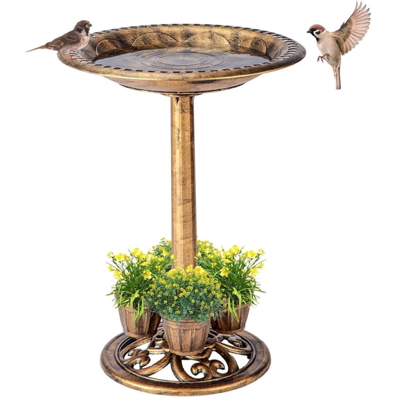 Bird Bath for Outside with Removable Flower Planters Polyresin Lightweight Vintage Birdbath for Outdoors Stake Standing Bowl and Water Feeder Yard Garden Decor