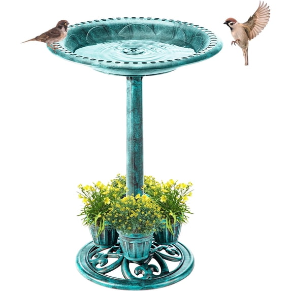 Bird Bath for Outside with Removable Flower Planters Polyresin Lightweight Vintage Birdbath for Outdoors Stake Standing Bowl and Water Feeder Yard Garden Decor