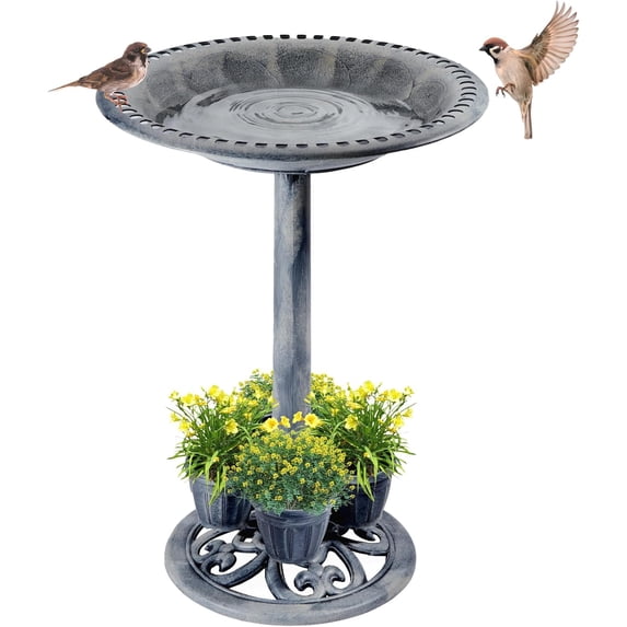 Bird Bath for Outside with Removable Flower Planters Polyresin Lightweight Vintage Birdbath for Outdoors Stake Standing Bowl and Water Feeder Yard Garden Decor