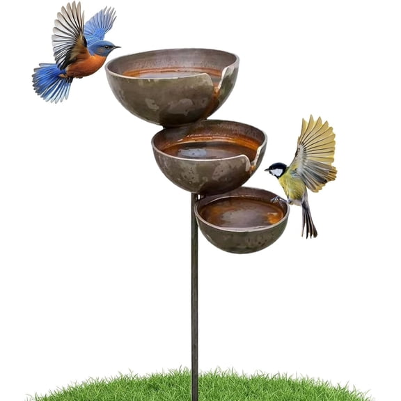 Bird Bath Rain Catchers for Garden, 3 Tiered Metal Rain Catcher Bee Watering Station, 68CM Rust Resistant Bird Water Feeder Bowl, Rainwater Collector Garden Stakes, for Backyard Decor