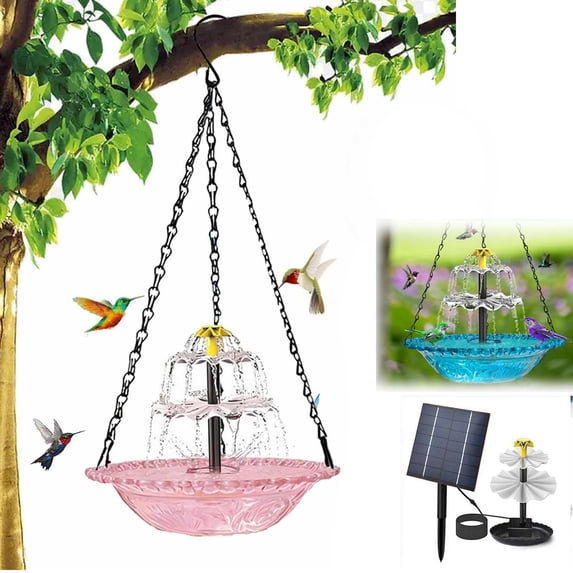 Bird Bath Solar Fountain Hanging Chain Mounted Tiered Water Feature Backyard Garden 1 Pc Unit