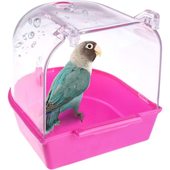 Bird Bath Tub, Hanging Bird Bath Box for Cage, Parrot Bathtub Shower Box with Water Injector, Bird Cage Accessory for Small Birds, Canary, Budgies, Parrot(Pink)