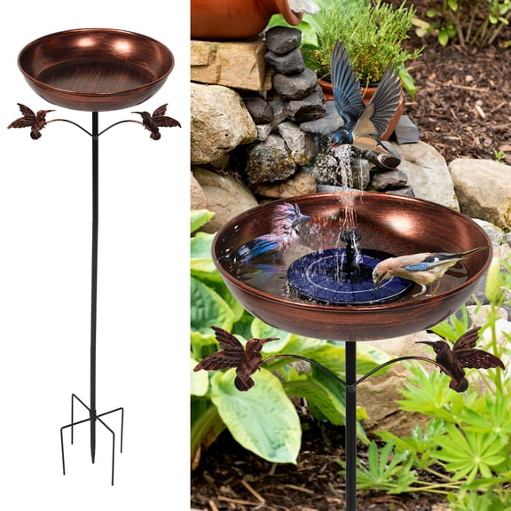 Bird Bath for Outside 32" H Rustproof Metal Bird Bath with 5 Prong Base 9.84" Dia Water Bowl Dry Seed Feeder for Garden Lawn Patio