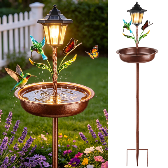 Bird Bath for Outside, 42 Inch Freestanding Metal BirdBath with Solar Light, Bird Bath Feeder for Garden Patio Yard Lawn Decor