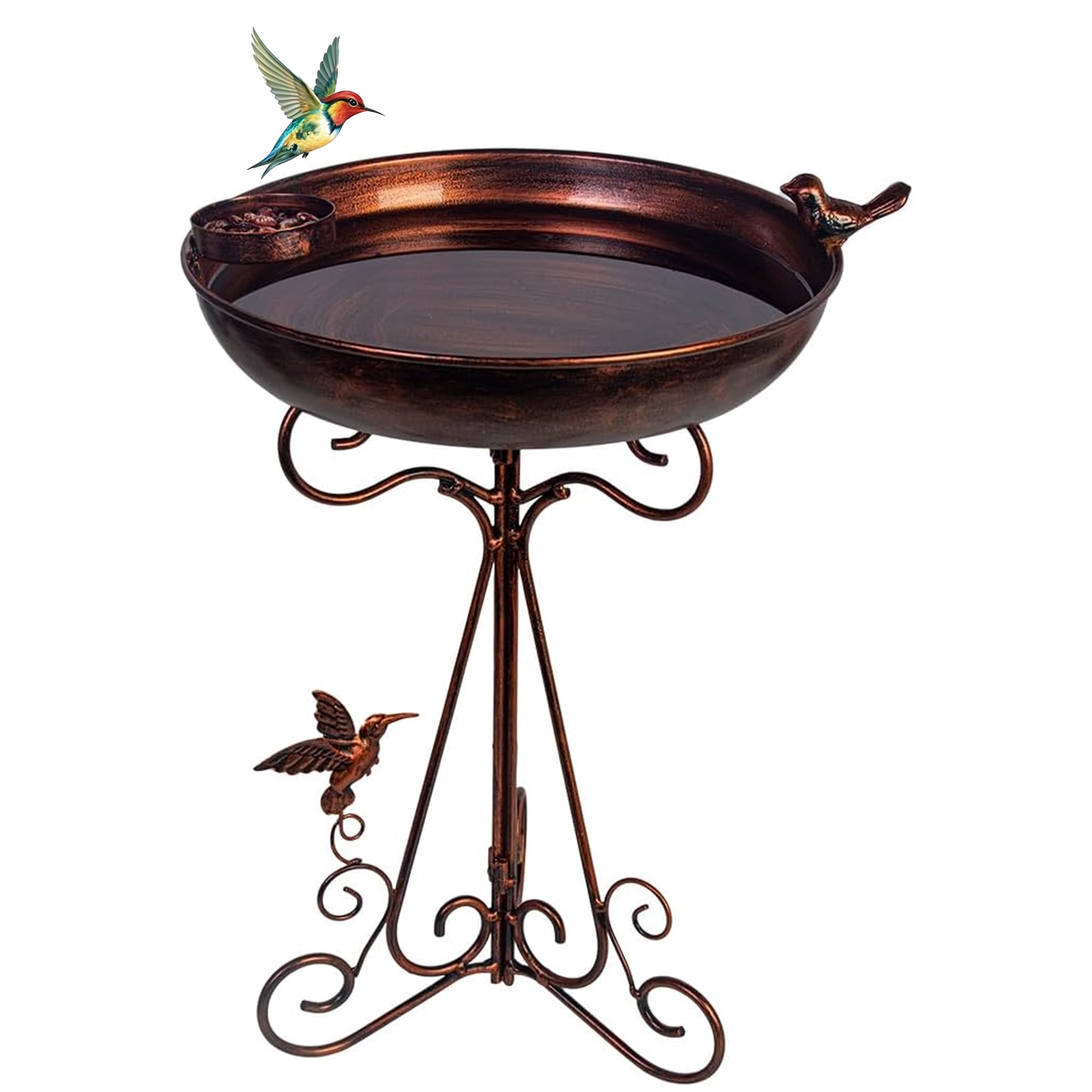 Bird Bath with Metal Pedestal, Dia Antique Copper Outdoor Birdbath with Bird Feeder for Garden Outside Patio Yard Decor