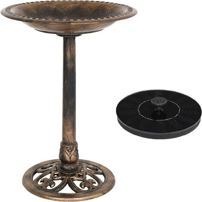 Antique Bronze Resin Bird Bath with Solar Fountain