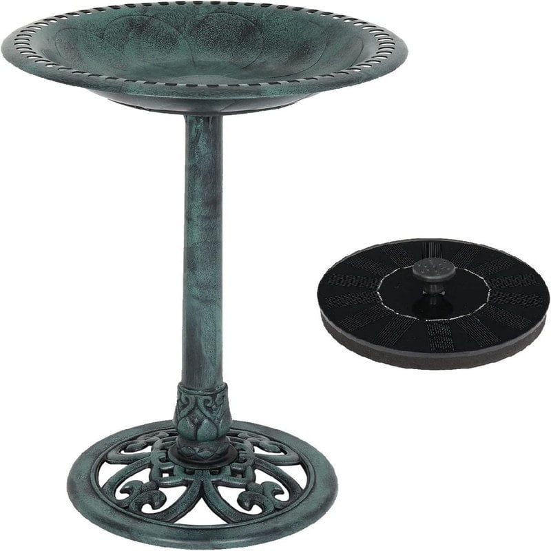 Antique Green Resin Solar Fountain Bird Bath with Stand