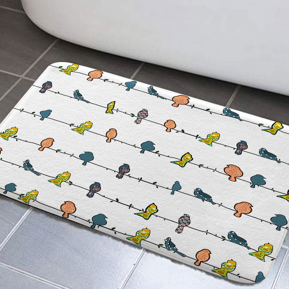 Bird Bathroom Rug Mat, Colorful Type of Birds Sitting and Chirping on ...