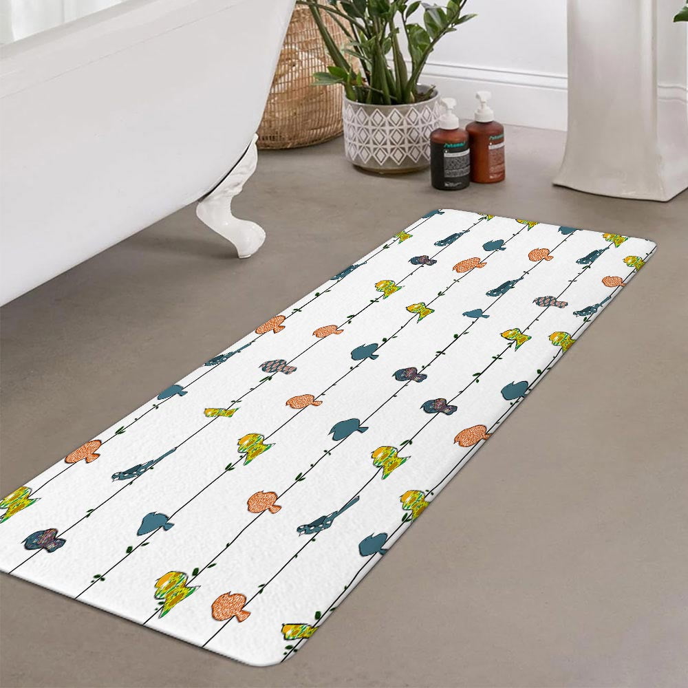 Bird Bathroom Rug Mat, Colorful Type of Birds Sitting and Chirping on Wires Musical Minimalist Non-Slip Bath Carpet, Bird Extra Soft and Absorbent Bath Rugs(17"X48")