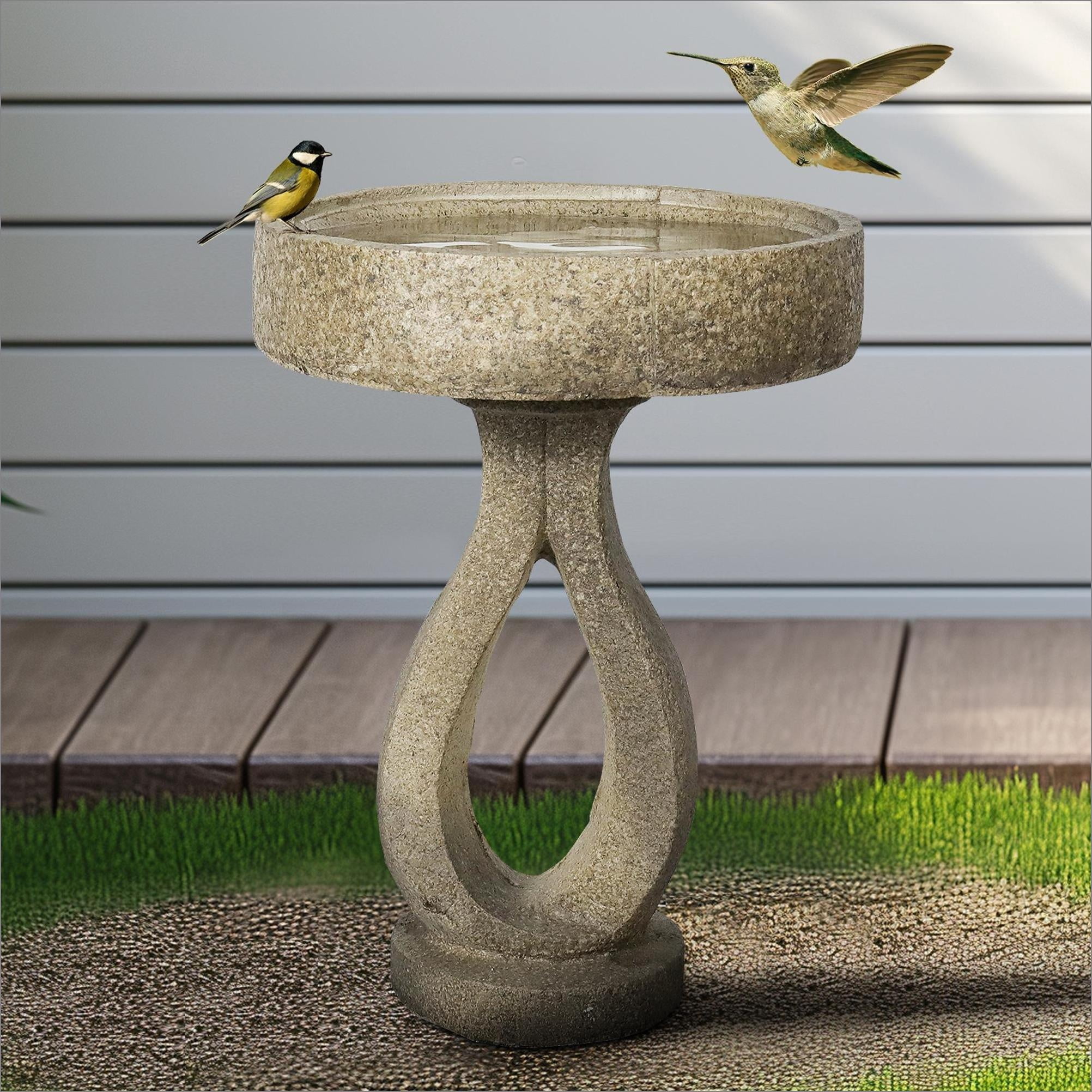 Bird Baths | 21.8" Modern Outdoor Bird Bath for Garden Patio | Concrete Cement | Birdbath Single Tier Pedestal